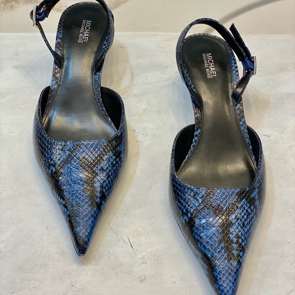 Michael KORS Luna Snake Embossed leather sling back kitten pump size 9.5M - Picture 11 of 11